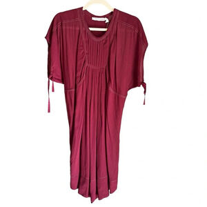Isabel Marant Etoile Pleated Front Short Sleeve Mini Dress Burgundy Red 6